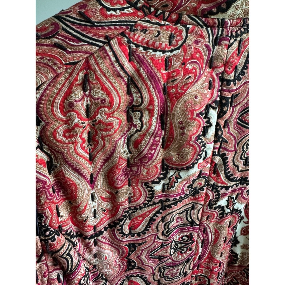 Anthropologie Quilted Jacket Paisley Print Red Navy Boho Soft Cozy Women Medium - Picture 9 of 10